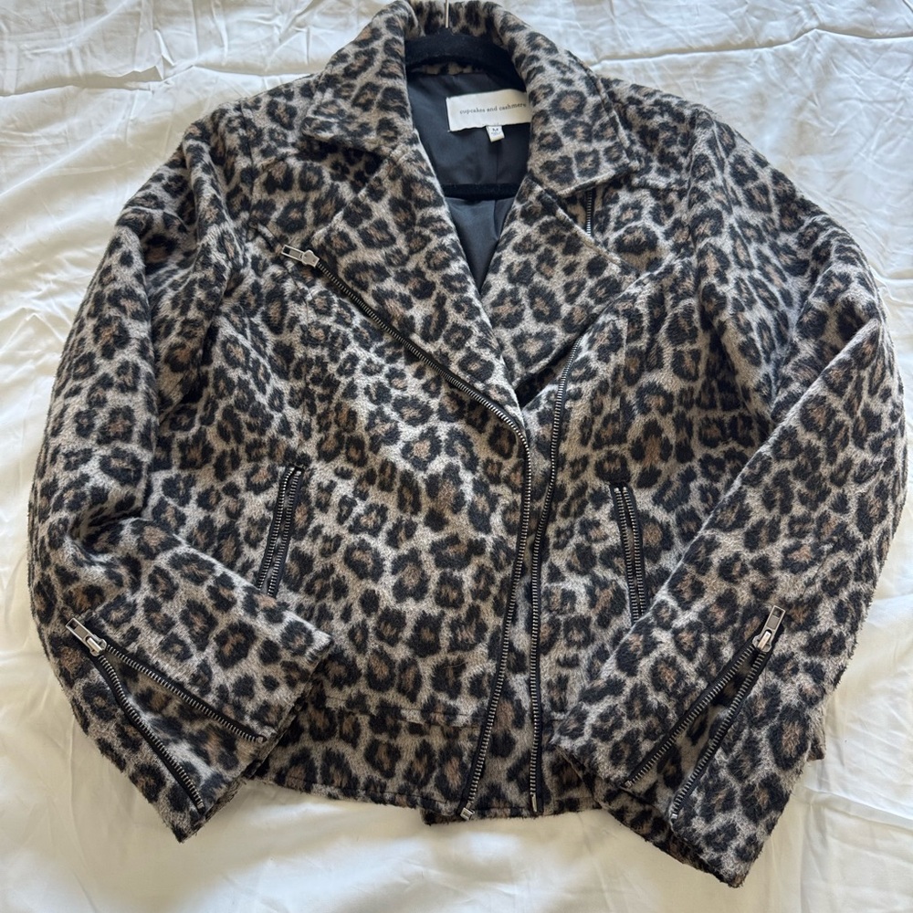 cupcakes & cashmere Leopard Print Leather Jacket